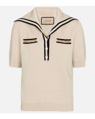 Gucci Camisa Polo De Lana Jacquard Con Logo - Neutro