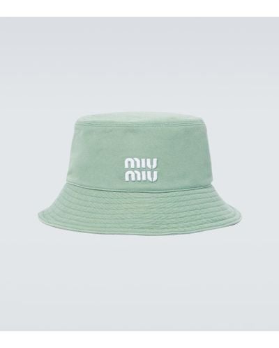Miu Miu Cappello da pescatore in denim con ricamo - Verde