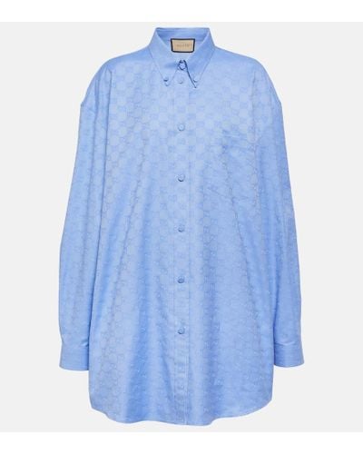 Gucci Gg Supreme Cotton Oxford-jacquard Shirt - Blue