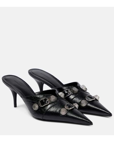 Balenciaga Cagole Leather Mules - Black