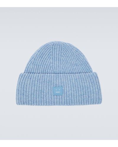 Acne Studios Mens Small Face Logo Wool Beanie Hat One Size - Blue