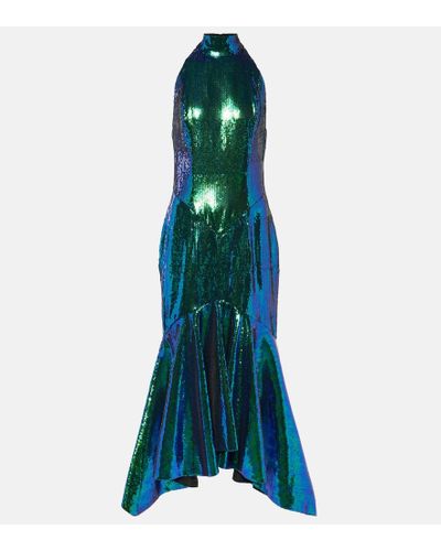 Alexandre Vauthier Sequined Fishtail Midi Dress - Blue