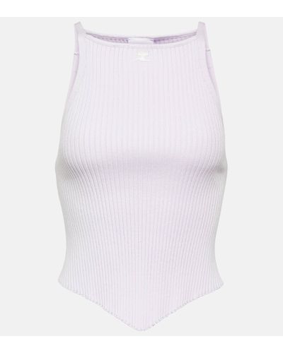 Courreges Logo Ribbed-knit Tank Top - White