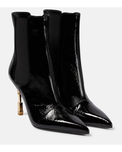 Balmain Patent Leather Ankle Boots - Black