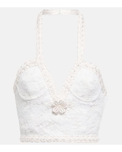 Alessandra Rich Lace Bustier Halter Top - White