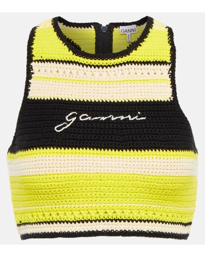 Ganni Striped Crochet Crop Top - Yellow