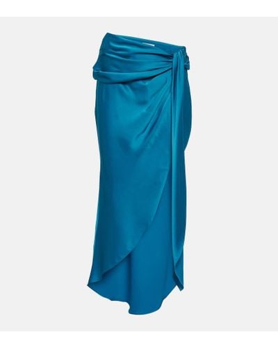 Jonathan Simkhai Elisabetta Draped Satin Midi Skirt - Blue
