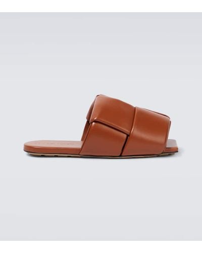 Bottega Veneta Patch Leather Slides - Brown