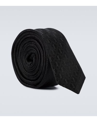 Saint Laurent Cravate en soie à logo - Noir