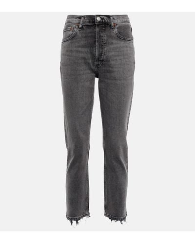 Agolde High-Rise Cropped Slim Jeans Riley - Grau