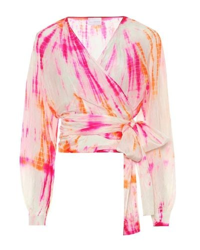 Anna Kosturova Blusa de seda con print tie-dye - Rosa