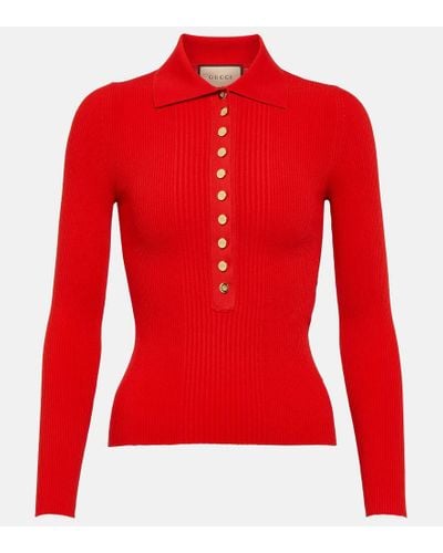 Gucci Ribbed-knit Polo Sweater - Red