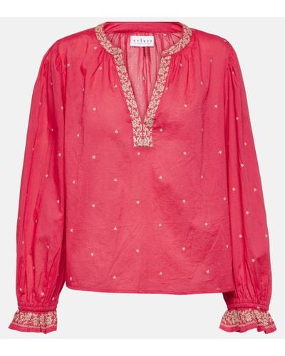 Velvet Ania Embroidered Cotton Top - Pink