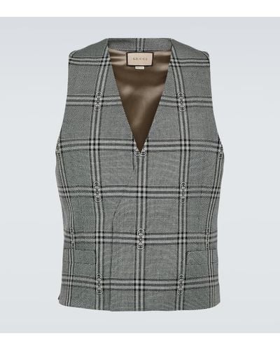 Gucci Checked Wool Vest - Gray