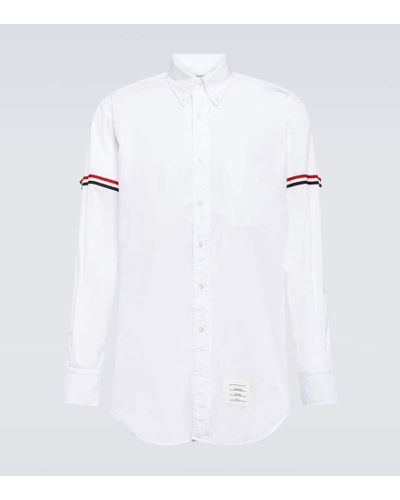 Thom Browne Camisa de algodon con franjas de grogren - Blanco