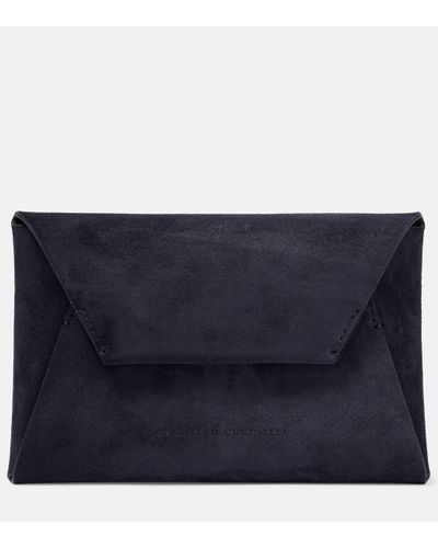 Brunello Cucinelli Sac a bandouliere Mini en daim - Bleu