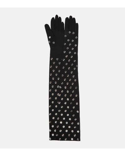 Alaïa Eyelet Embellished Jersey Gloves - Black