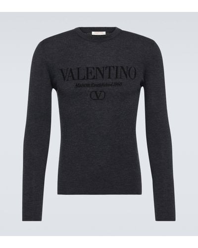 Valentino Logo Virgin Wool Jumper - Blue