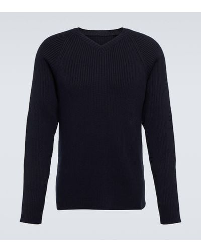 The Row Tomas Ribbed-knit Cotton Jumper - Blue