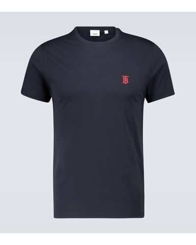 Burberry T-shirt en coton à logo brodé - Bleu