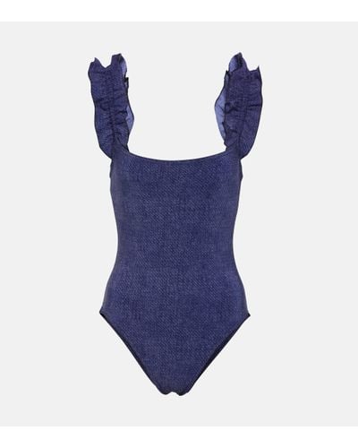 Karla Colletto Nori Ruffled Denim Swimsuit - Blue
