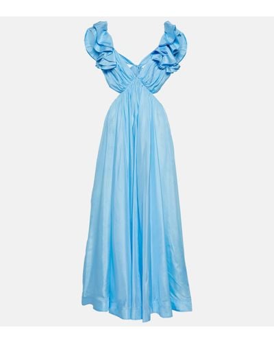 Zimmermann Robe longue Halcyon en soie - Bleu