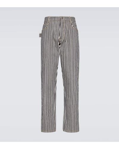 Bottega Veneta Striped Cotton Drill Straight Pants - Gray