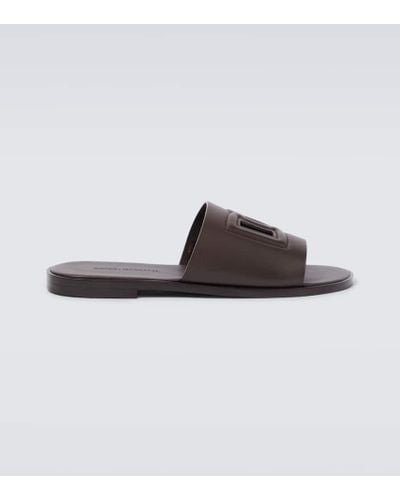Dolce & Gabbana Dg Leather Slides - Brown