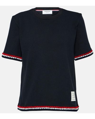 Thom Browne Besticktes T-Shirt aus Baumwolle - Schwarz
