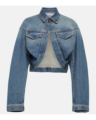 Alaïa Cropped Denim Jacket - Blue