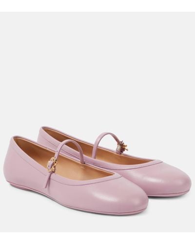 Gianvito Rossi Carla Leather Mary Jane Flats - Pink