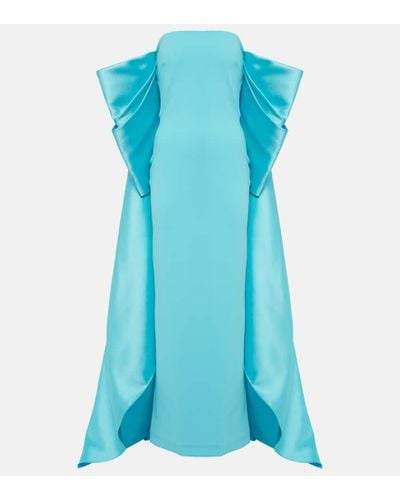 Solace London Kyla Caped Twill And Crepe Gown - Blue