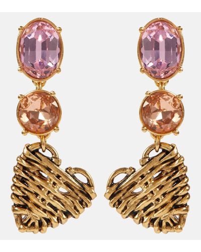 Oscar de la Renta Rattan Heart Embellished Earrings - Multicolour