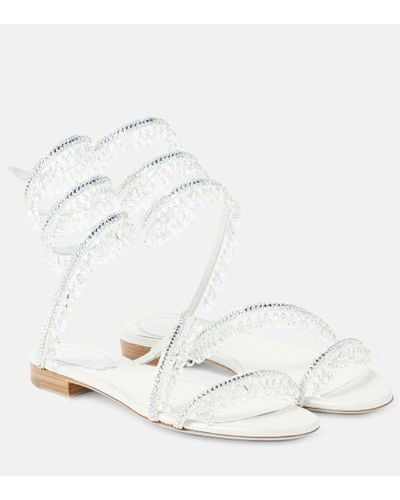 Rene Caovilla Chandelier Embellished Satin Sandals - White