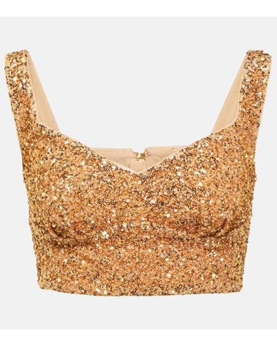 Self-Portrait Sequined Cropped Top - Metallic