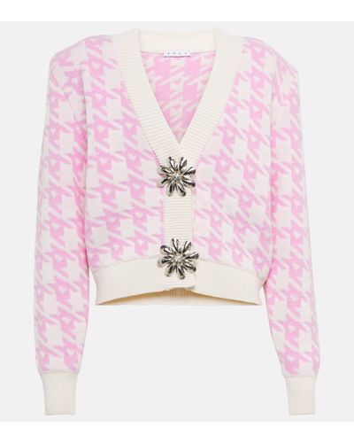 Area Checked Crop Cardigan - Pink