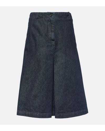 Dries Van Noten Pleated Denim Midi Skirt - Blue