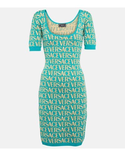 Versace Monogram Knit Mini Dress - Green