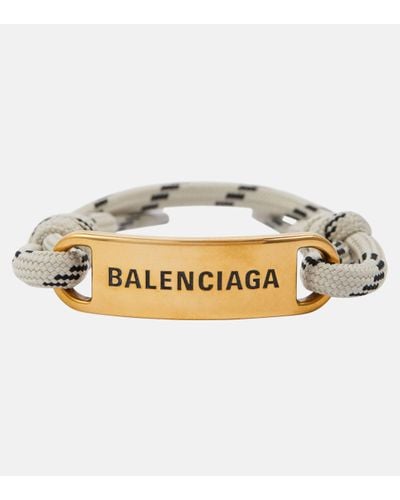 Balenciaga Engraved Logo-plate Rope Bracelet - Metallic