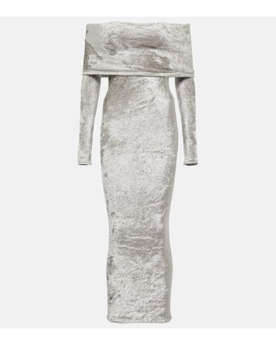 Alaïa Off-shoulder Velvet Midi Dress - Grey