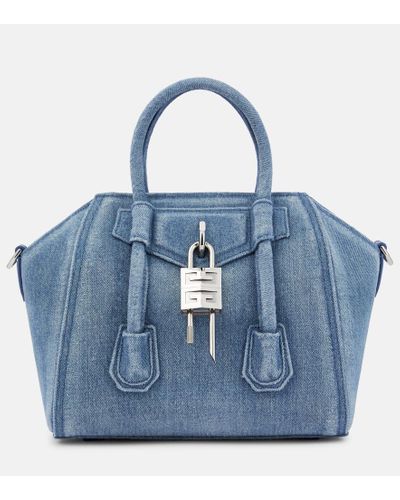 Givenchy Borsa a mano Antigona Lock Mini in denim - Blu