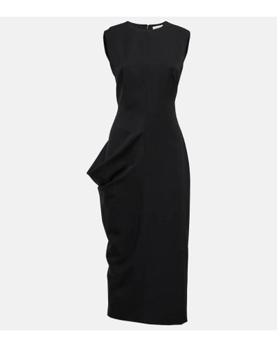 Alexander McQueen Draped Wool Midi Dress - Black