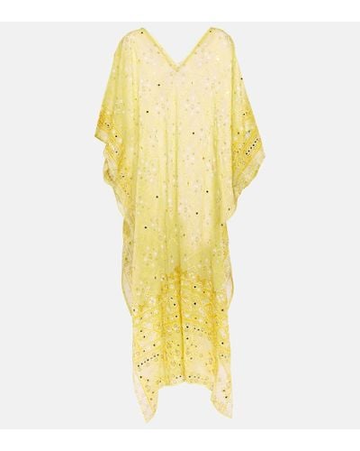 Juliet Dunn Broderie Anglaise Cotton Midi Dress - Yellow