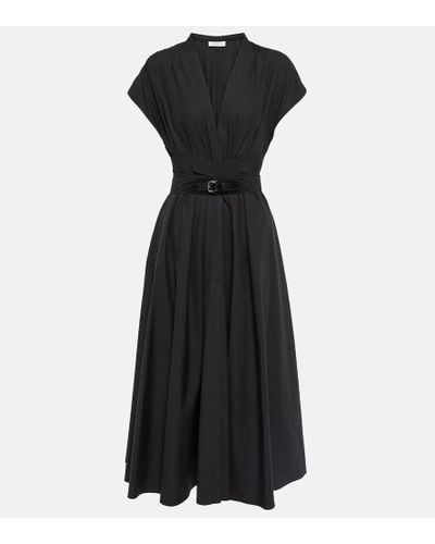Alaïa Belted Cotton Poplin Midi Dress - Black
