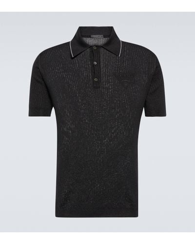 Prada Ribbed-knit Polo Shirt - Black
