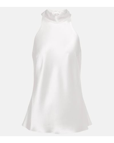 Galvan London Bridal Tie-neck Satin Top - White