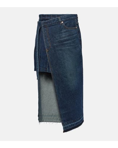 Sacai Asymmetric Denim Midi Skirt - Blue