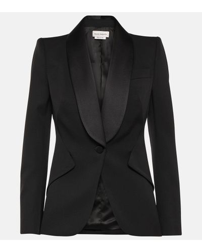 Alexander McQueen Satin-trimmed Wool Blazer - Black