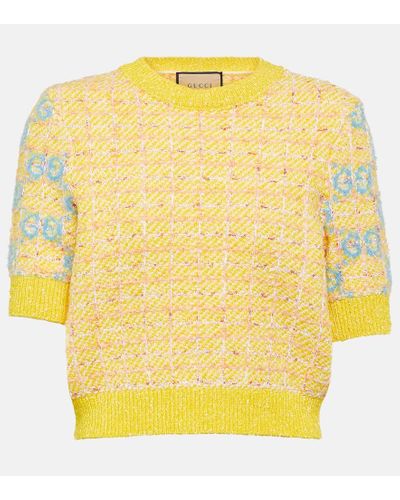 Gucci GG Intarsia Wool-blend Top - Yellow
