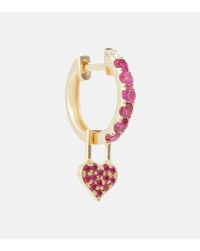 Robinson Pelham Orb Midi And Heart Earwish 14kt Gold Single Hoop Earring With Diamonds And Rubies - Multicolor